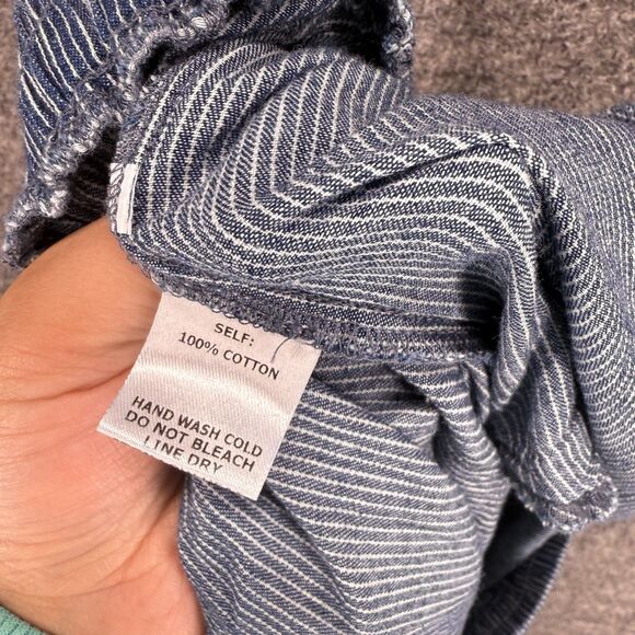 Ee:some Pants Women L Large Blue Striped High Rise Drawstring Wide Leg Cotton - Picture 8 of 9